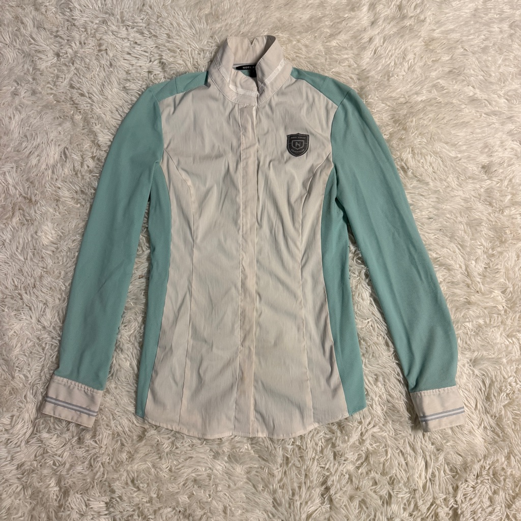 Womens Small WhiteGreen Noel Asmar Long Sleeve Horseback Riding Show Shirt